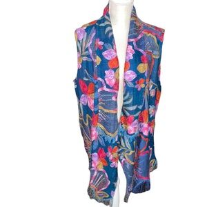 Boho Soft Surroundings Floral Embroidery Long Vest Size L/XL